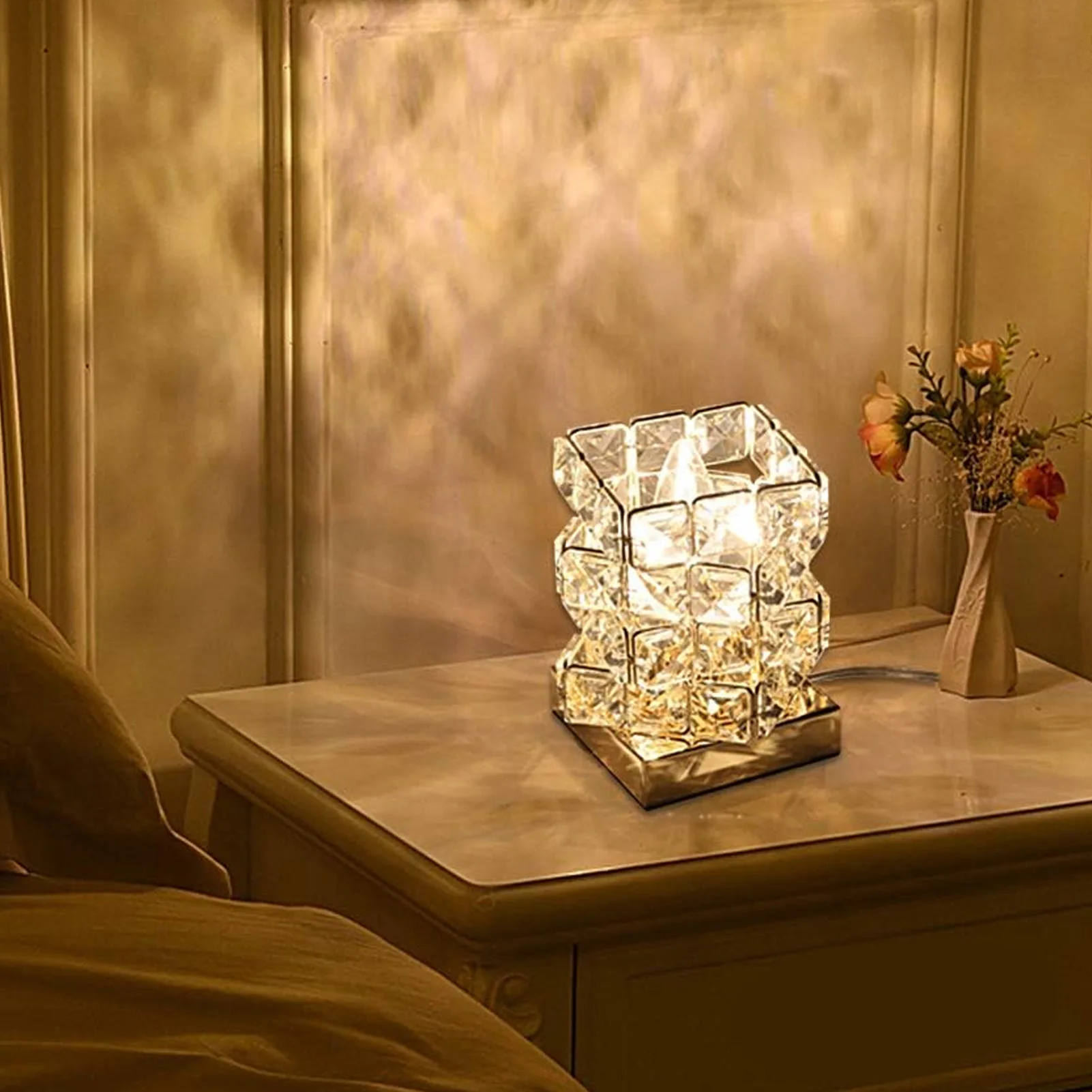 

ZK30 Crystal Decorative Lamp Modern Minimalist Table Lamp Button Control Bedside Decor Light for E27 E26 Bulb