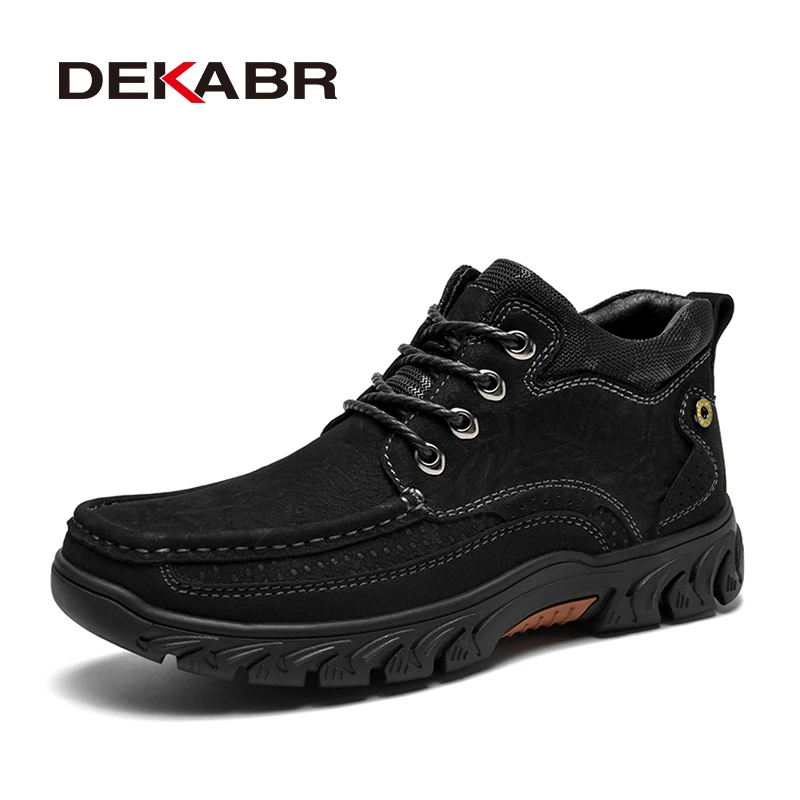 Dekabr Men Snow Boots Mountaineering Comfortable Durable Warm Non Slip Lace Up Ankle Boots British Style Winter Fur Shoes