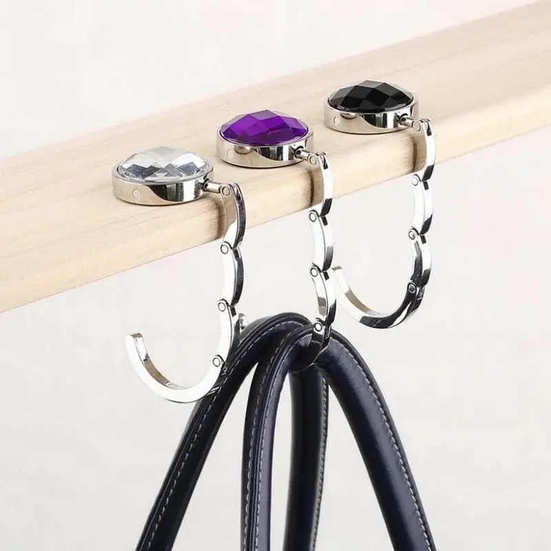 Portable Folding Hook Holder Purse Hanging Handbag For Table Hook Hardware Handbag Crystal Rhinestone Decoration