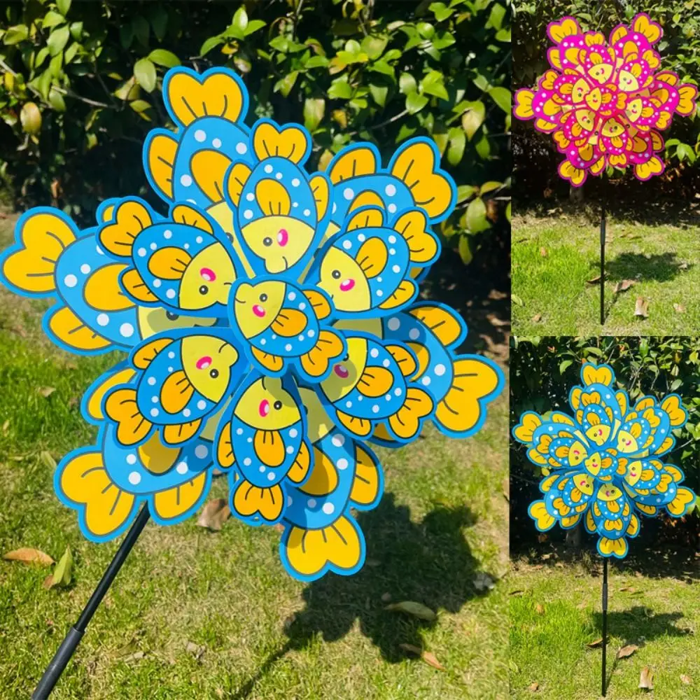Multistyles Rotating Windmill Wind Spinner Cartoon Ocean Fish PVC Standing Lawn Animals Pinwheel Colorful Double Layered