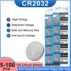 5-100Pcs Lithium Batteries CR2032 3V Coin Cell Battery BR2032 DL2032 ECR2032 For Watch Car Key Electronic Remote Control Toys