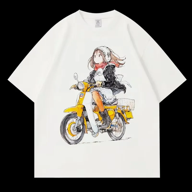 

Хлопковые летние свободные топы с круглым вырезом и короткими рукавами, винтажная мужская и женская футболка с мультяшным принтом Honda Cub для мотоцикла