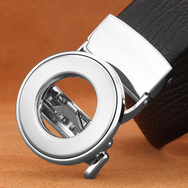 أحزمة بإبزيم أوتوماتيكي بسيط عالي الجودة للرجال، حزام خصر فاخر من الجلد المحبب بالكامل، حزام خصر رسمي أسود #4