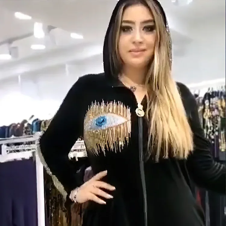 Robe musulmane à capuche à manches longues pour femmes, velours, diamant, vêtements pour femmes, abayas de Dubaï, style coréen décontracté, caftan,