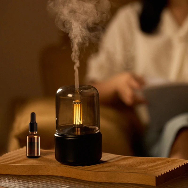120ml Glass Aroma Diffuser Retro LED Night Light Ultrasonic Humidifier Essential Oil Scent Machine Home Desktop Decor Gift