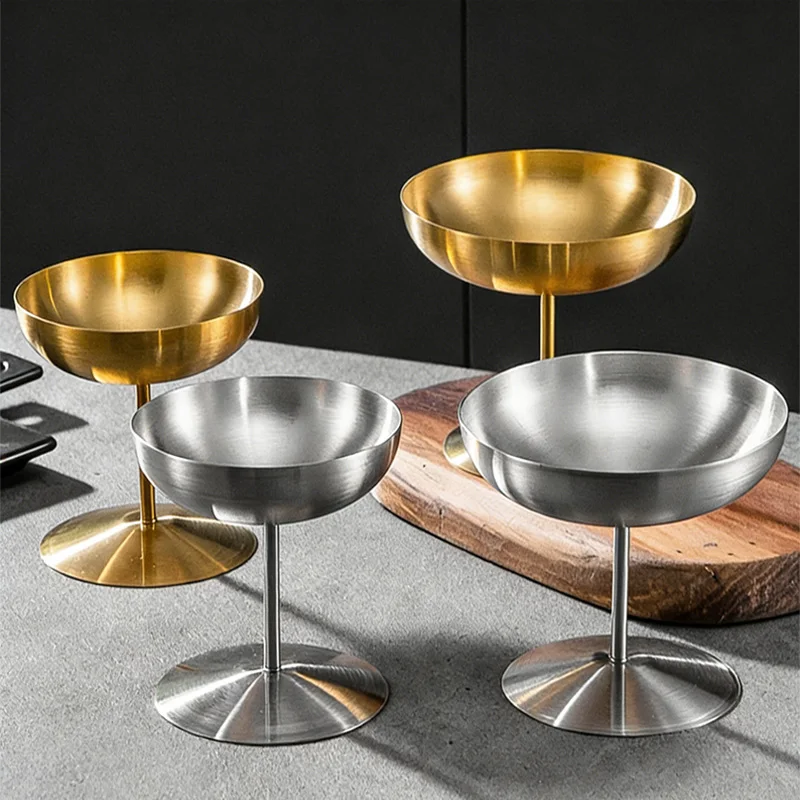 Stainless Steel Eco-Friendly Durable Silver/Gold Ice Cream Dessert Pudding Coffee Martini Bowls High-footed Modern Minimalist