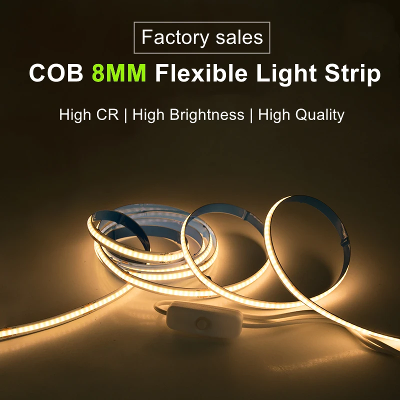 5V LED COB Light Strip Touch Dimmer Flexible Diode Tape 5V USB Linear Indoor Lighting Lamp Room DIY TV Mirror Backlight Decor