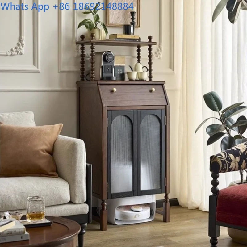French Retro Solid Wood Concealed Cabinet Storage Cabinet Living Room Display Cabinet Vintage Style