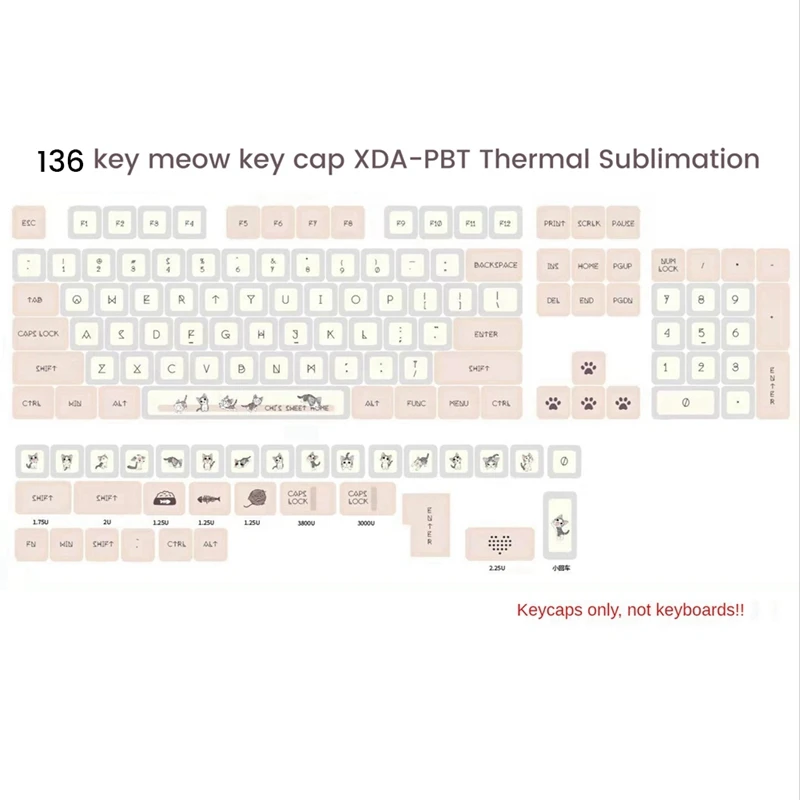 136 Keys XDA Profile Keycaps PBT DYE-SUB Cute Cat Theme Pink Keycap For Cherry Mx Switch GMMK Pro Mechanical Keyboard