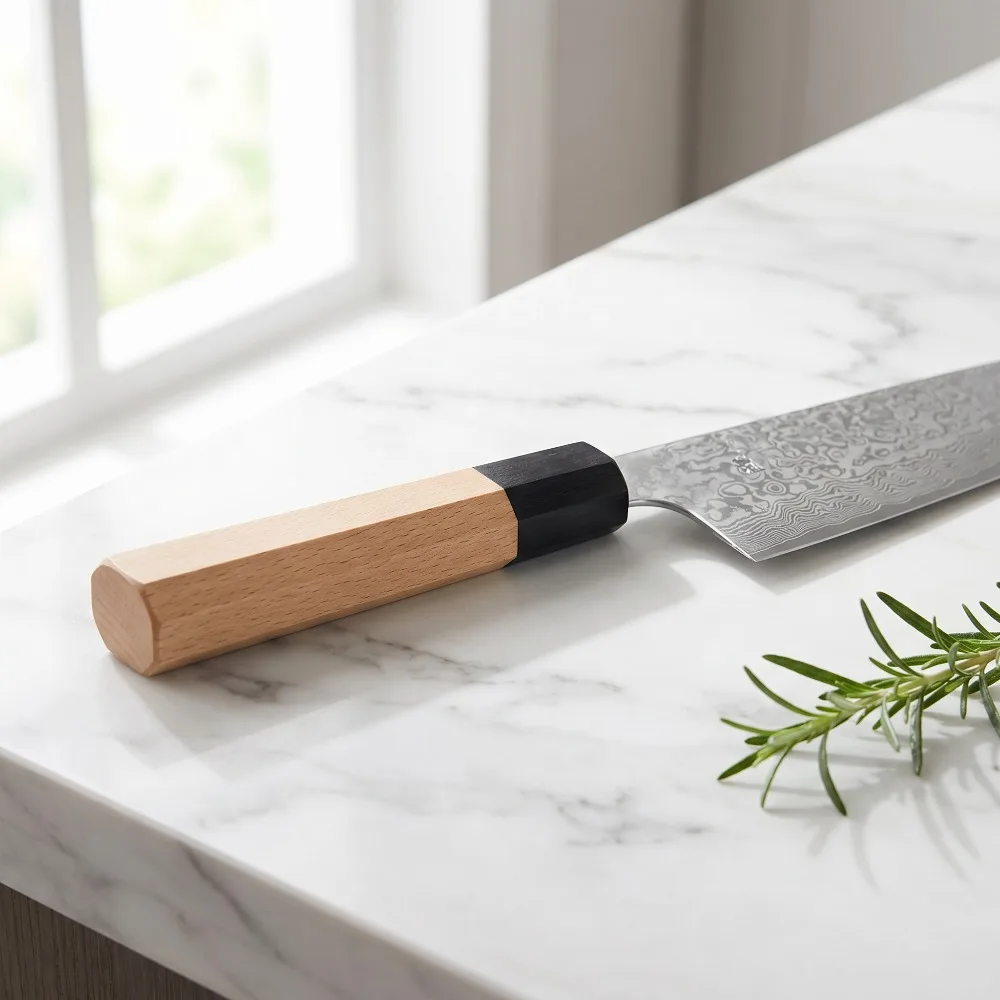 Ergonomic Octagon Wood Knife Handle Spliced Dark Ebony End Cap DIY Chef Knife Making Accessories