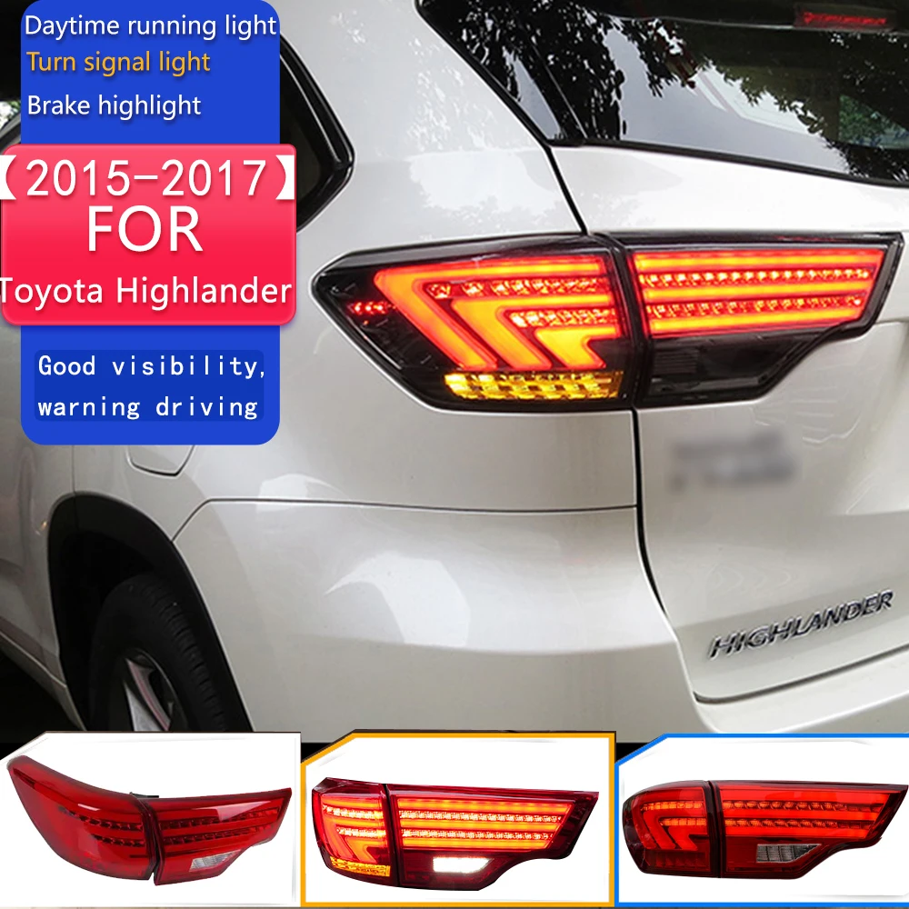 

Стайлинг автомобиля для Toyota Highlander задние фонари 2015-2017 новый Kluger светодиодный задний фонарь DRL сигнальный тормоз задний ход автоаксессуары