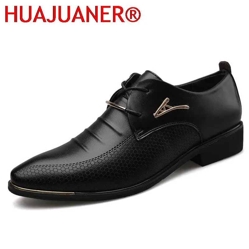 

Men'S Leather Formal Shoes Lace Up Dress Shoes Oxfords Fashion Retro Shoes Elegant Work Footwear Men Dress Shoes