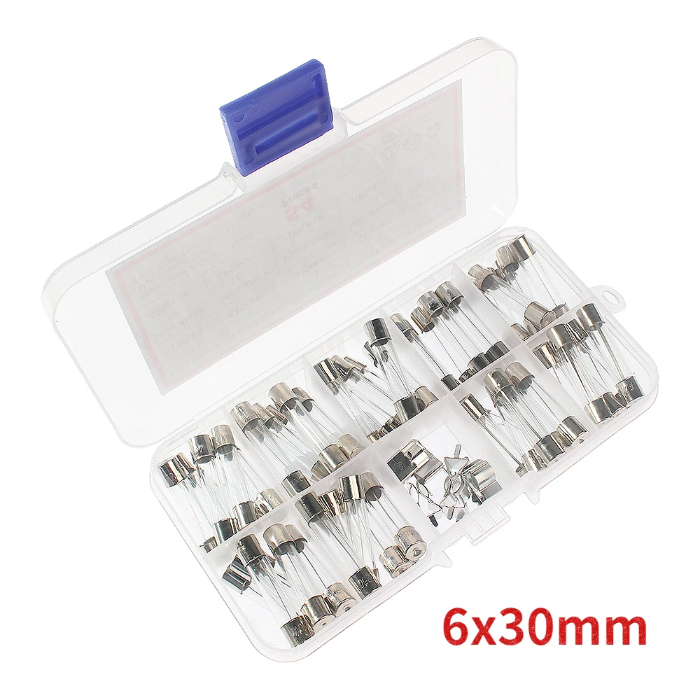 54PCS Fast Glass Fuse Insurance Tube 6x30mm Quick Blow Glass Fuses Kit 250V 2.5A 3A 4A 5A 6A 8A 10A 15A 20A