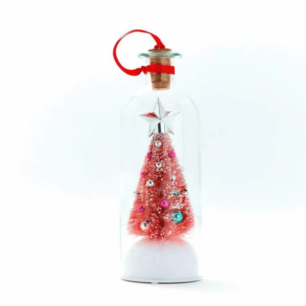 Botella grabable con mensaje para árbol de Navidad, recuerdo navideño, adornos para árbol de Navidad, escena nevada en botella nostálgica