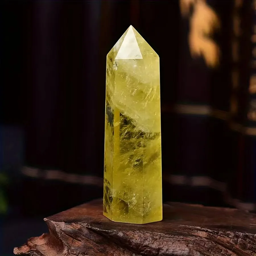 1pc Yellow Crystal Obelisk, Yellow Crystal Pillar Single Pointed Six Sided Pillar, Suitable for Home Decoration, yoga meditation
