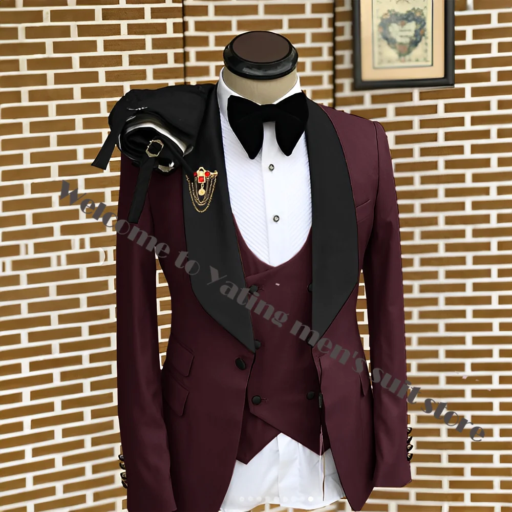 Champagne Elegant 3-piece Men's Suit Set (Jacket, Pants and Vest) Wedding Groom Tuxedo Formal Stage Blazer for Men