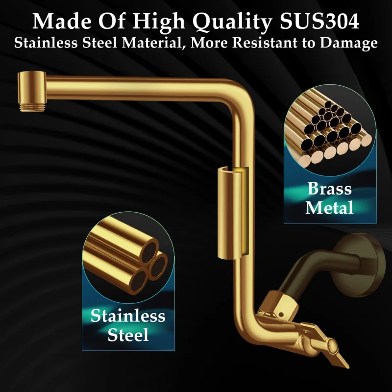 Rain Shower Extension Arm, Upgrade 12 Inch Metal Shower Extend Arm, Height/Angle Adjustable Curved Showerhead Extender with