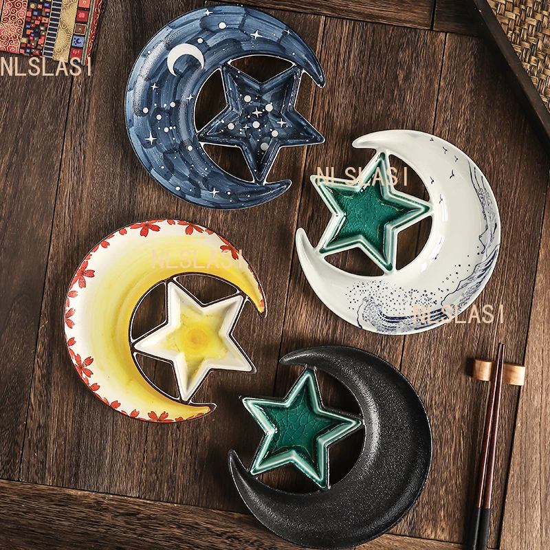 Ceramic Dumpling Dish Vinegar Dish, Star Shaped Japanese Tableware Creative Breakfast Dish Underglaze Color Craftsmanship