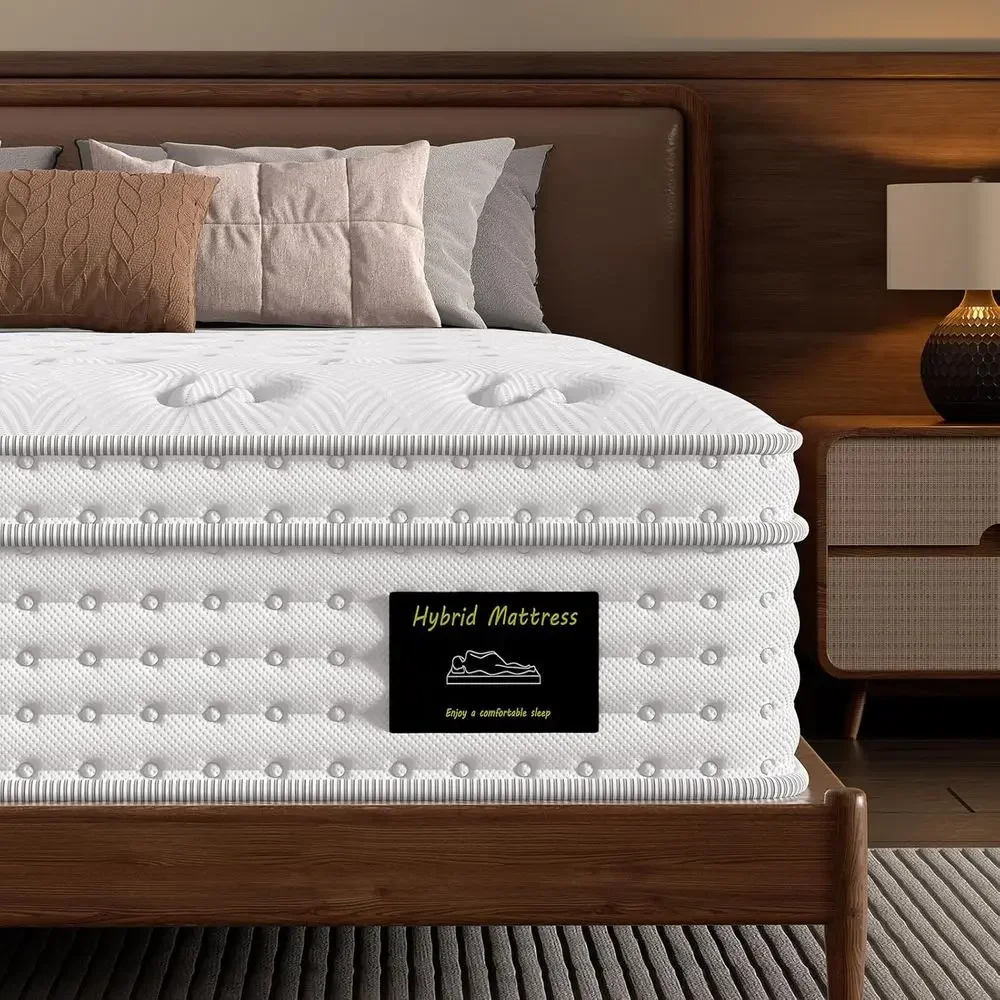 12 Inch Queen Size Hybrid Mattress in a Box with Extra Back and Hip Support, Fiberglass-Free, Odorless, 365-Night Trial