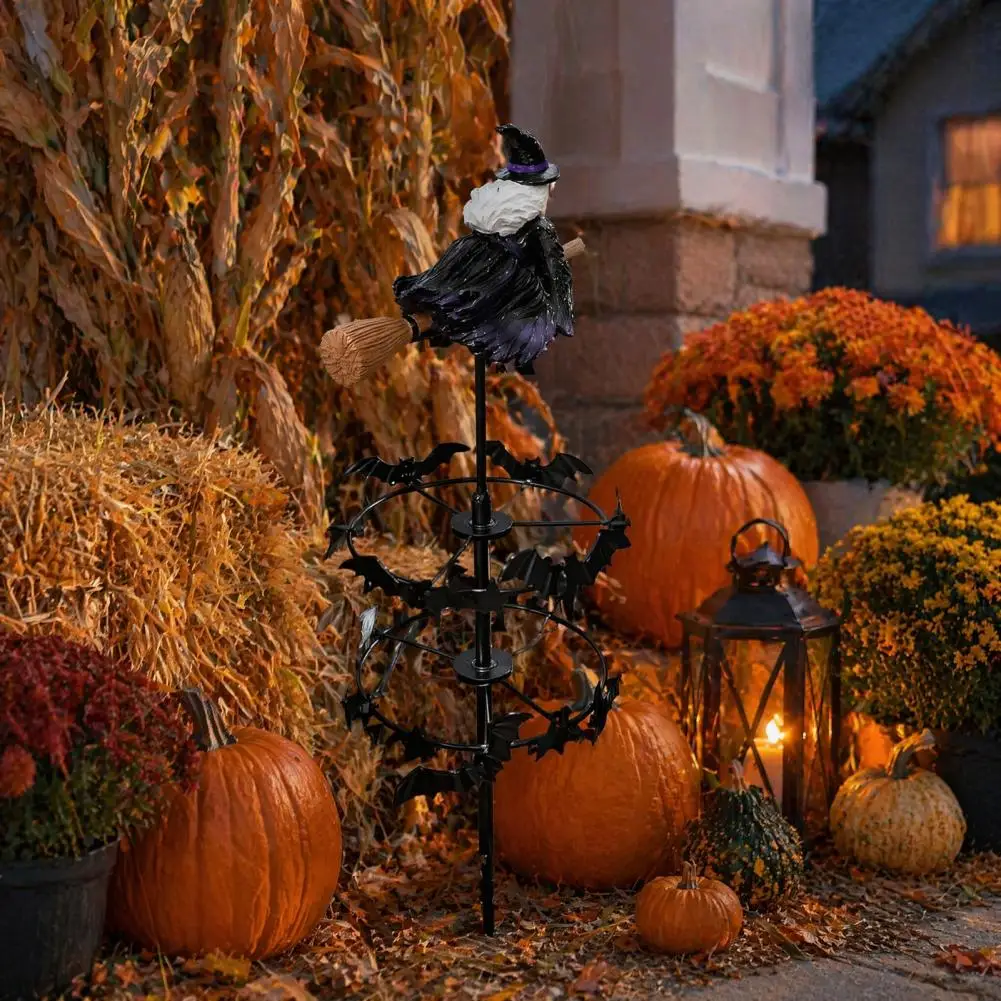 Halloween Wind Spinner for Yard Witch Garden Wind Spinner Outdoor Decor Halloween Resin Statue Garden Stake Spooky for Patio