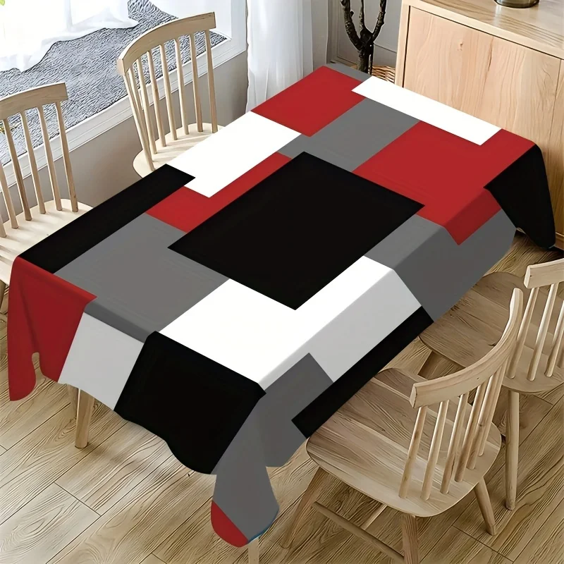 Modern Geometric Color Blocks Rectangle Waterproof Tablecloth Table Decor Reusable Kitchen Dining Tablecloth Holiday Party Decor
