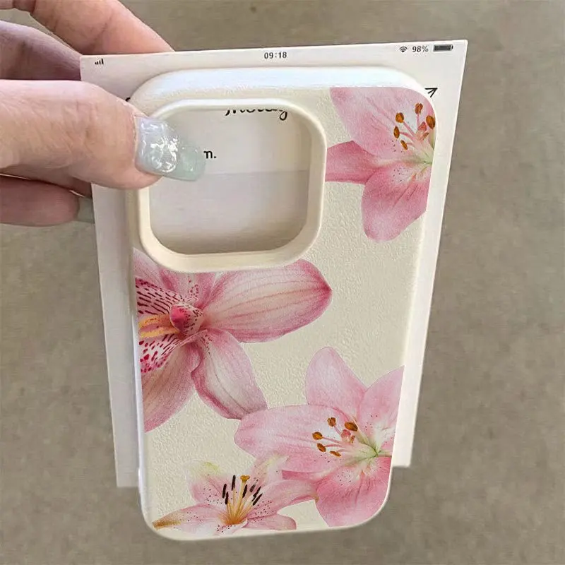 الوردي زنبق ليتشي الملمس قضية الهاتف لسامسونج غالاكسي S25 الترا S24 زائد S23 FE S22 S21 A56 A36 A25 A24 A54 A53 A55 A52 A35