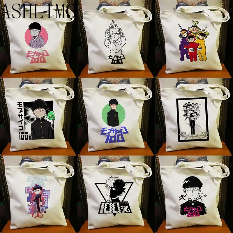 Anime Manga Mob Psycho 100 Canvas Shoulder Bag Tote Bag Women Shopper Bag Handbags Eco Reusable One Shopping Bag Ulzzang Bags