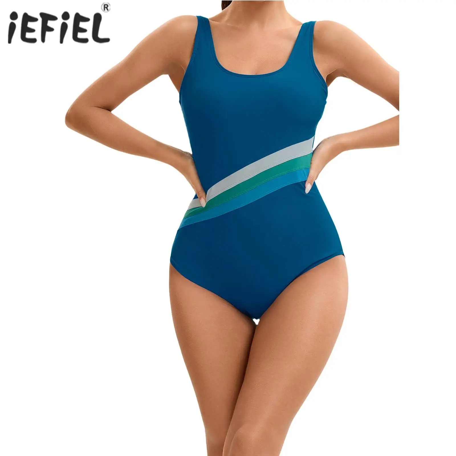 

Womens Swim Leotard One Piece Athletic Swimsuit U Neck Sleeveless Open Back Swimwear Pool Beach Swim Rash Guard Bathing Suit