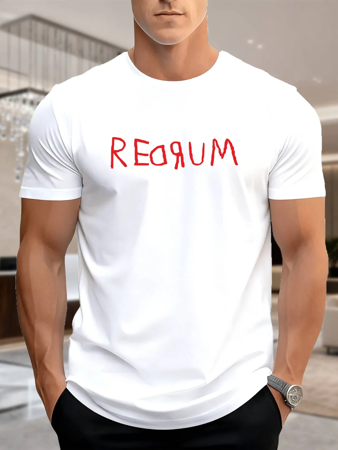 جديد وصول أزياء الرجال القطن المطبوعة تي شيرت أحمر مربع أبيض خلفية تصميم مريح للتنفس عارضة ارتداء اليومي Tre