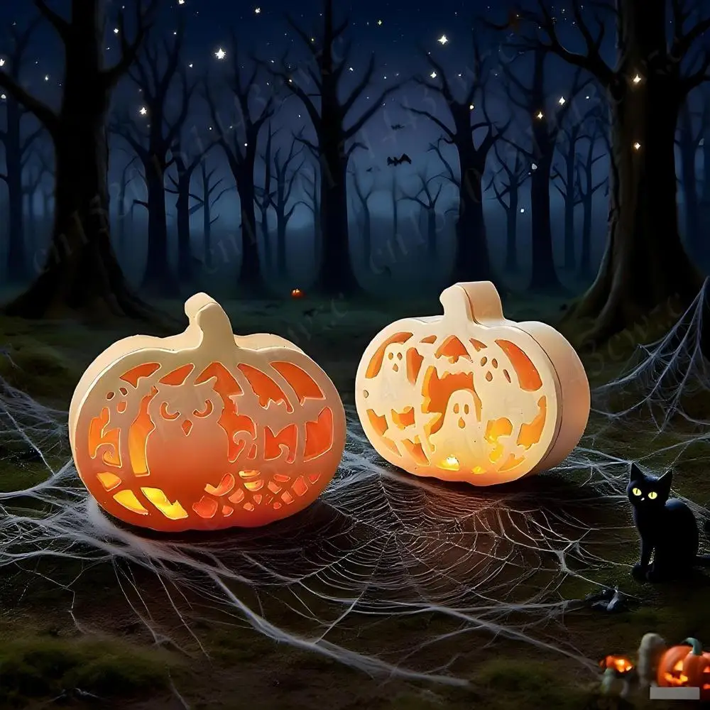 

4 шт., силиконовые формы для Хэллоуина «сделай сам», вырезанный держатель для чайной свечи, смола, штукатурка, свеча, фонарь, ремесленные гипсовые формы для домашнего декора, ремесла