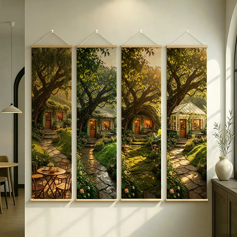 Home Decor Bamboo Scroll Wall Art Natural Linen Aesthetic Calm Serene UV Printed for Slow Living Focus Nook Study Hallway