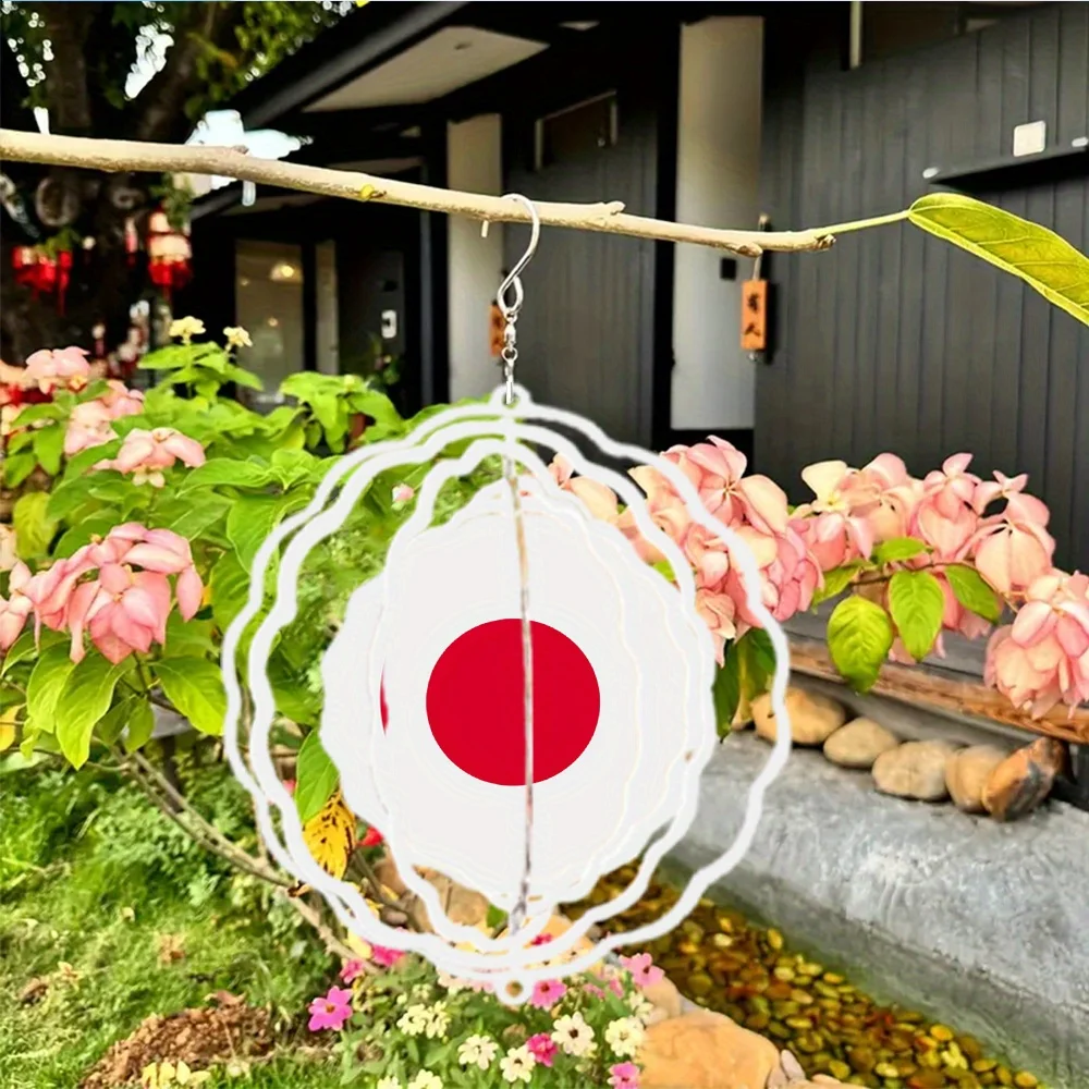 2D Printed on a Flat Surface, 1pc Featuring The Japan Flag Design, a Metal Wind Chime with a 360° Infinite Rotating Hook