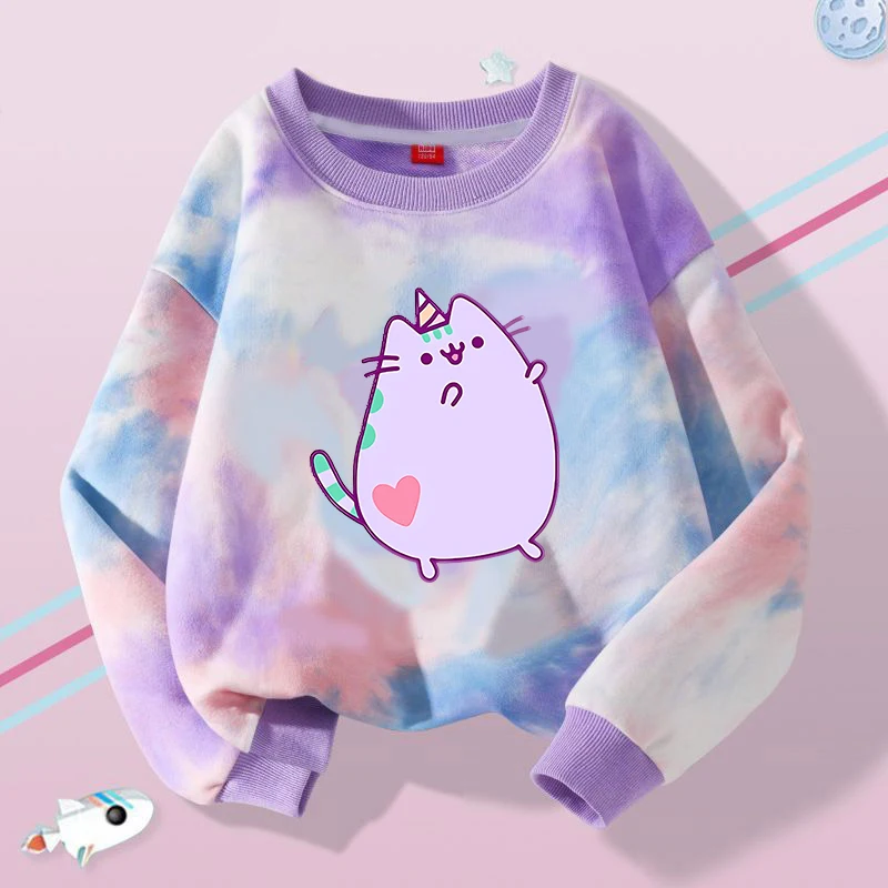 Pusheen Children Crewneck Sweater Anime Fat Cats Color Hoodies Cartoon Spring Autumn Crew Sweatshirt Sweatshirts Kids Clothes