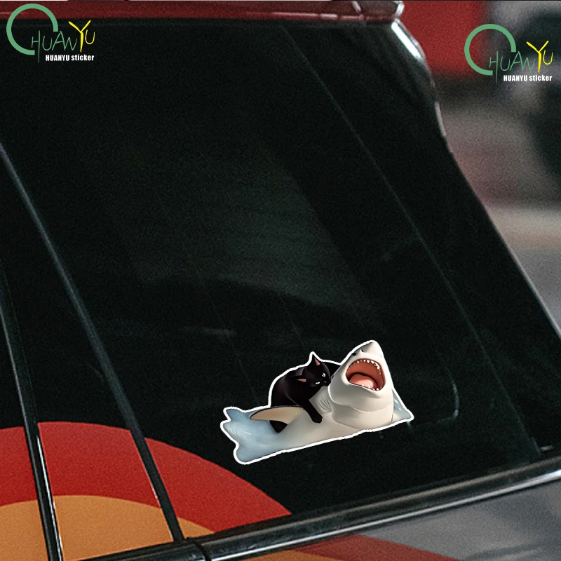 RETLPER Reflective Sticker Black Cat Suppressing Shark Funny Pet Emoji Car Motorcycle Waterproof Decal view 2