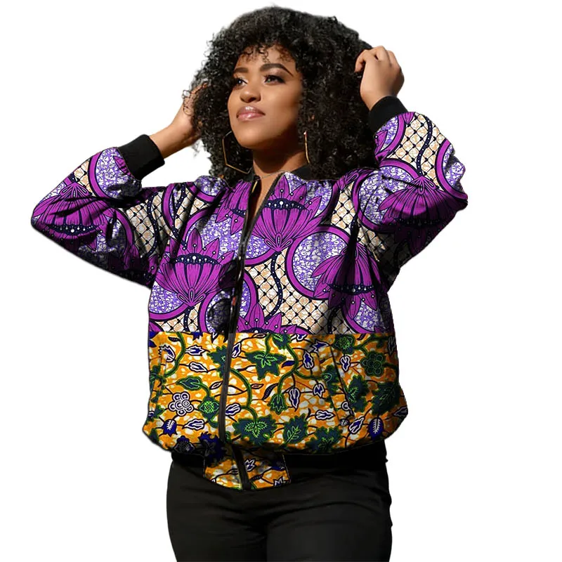 

African Couture Women's Bomber Jacket Guaranteed Cotton Ankara Outfit Colorful Print Ladies' Patchwork Zipper Lined Top