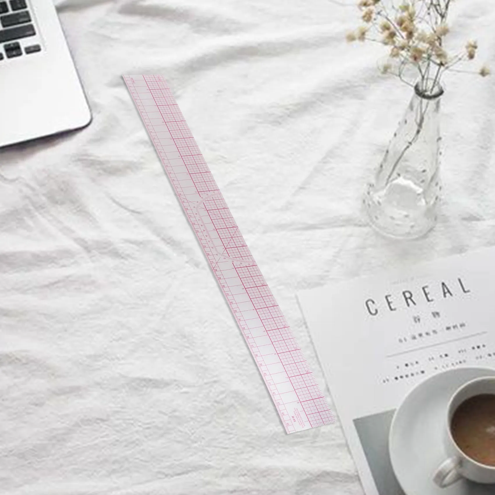 Strumento da disegno compatto 2X Quadrati Angoli Linea parallela Righello metrico in plastica morbida Rosa trasparente