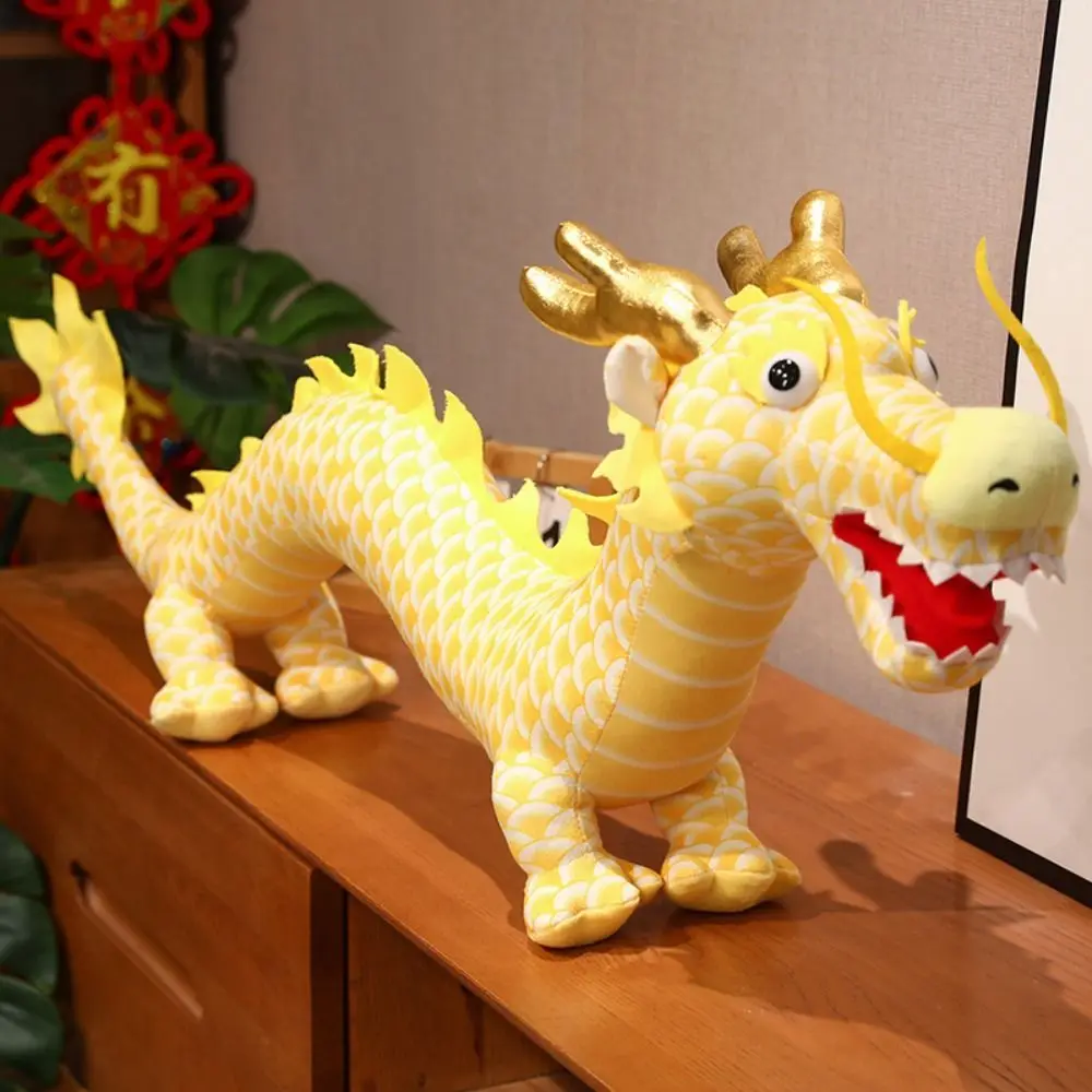 60cm Cartoon Tierkreis Drachen Jahr Maskottchen chinesische Drachen Plüschtiere weiche Stofftier Puppe Neujahr Dekoration gelb rot grün