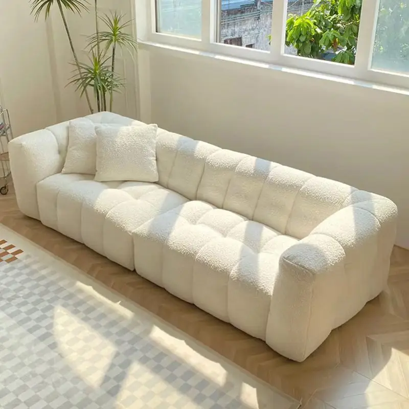 Cream wind lamb wool sofa small apartment living room fabric simple apartment double triple Internet celebrity marshmallow sofa