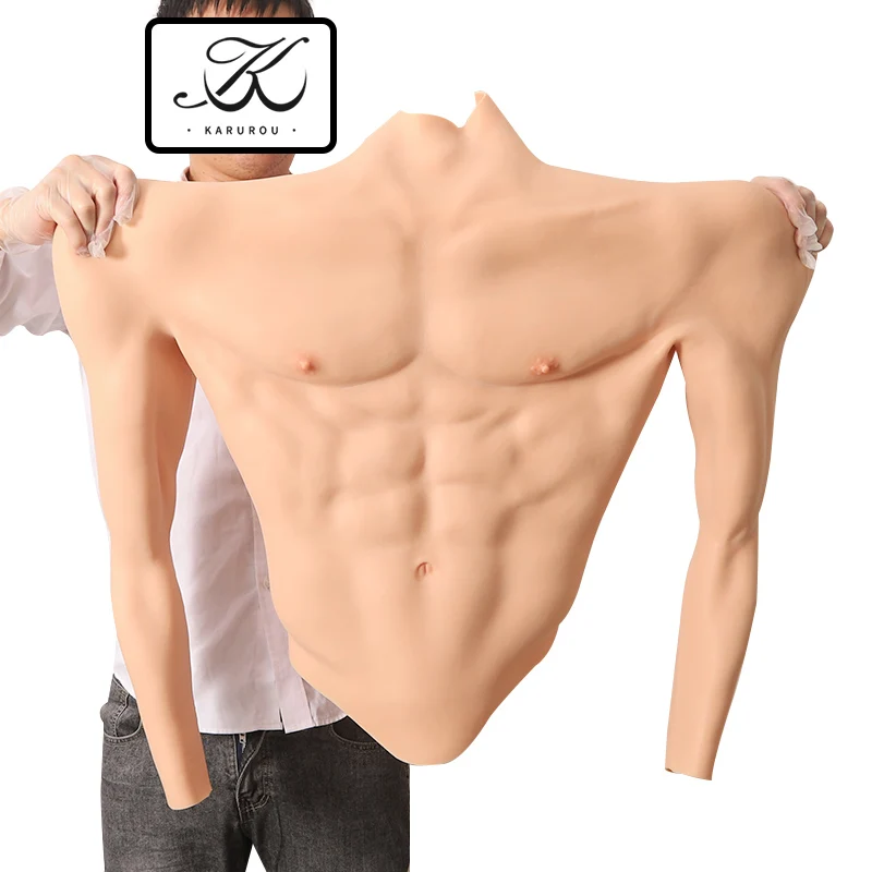

2024 Realistic Large Macho Muscle Suit With Arm Silicone Breast Form Realistic Abdominal Muscle Fake Chest For Cosplay