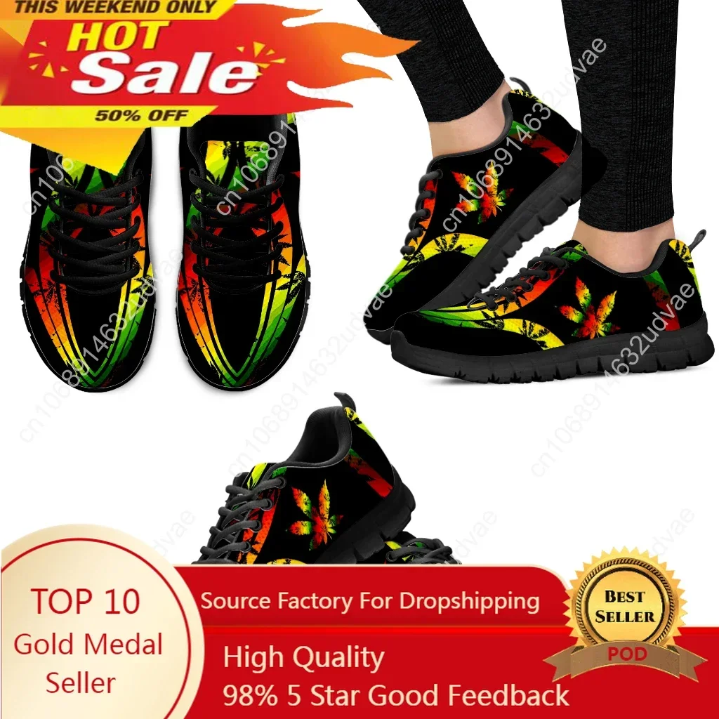 

Fashion Gradient 3D Weed Leaves Print Flat Shoes for Women Lightweight Lace-up Walking Sneakers Breathable Footwear