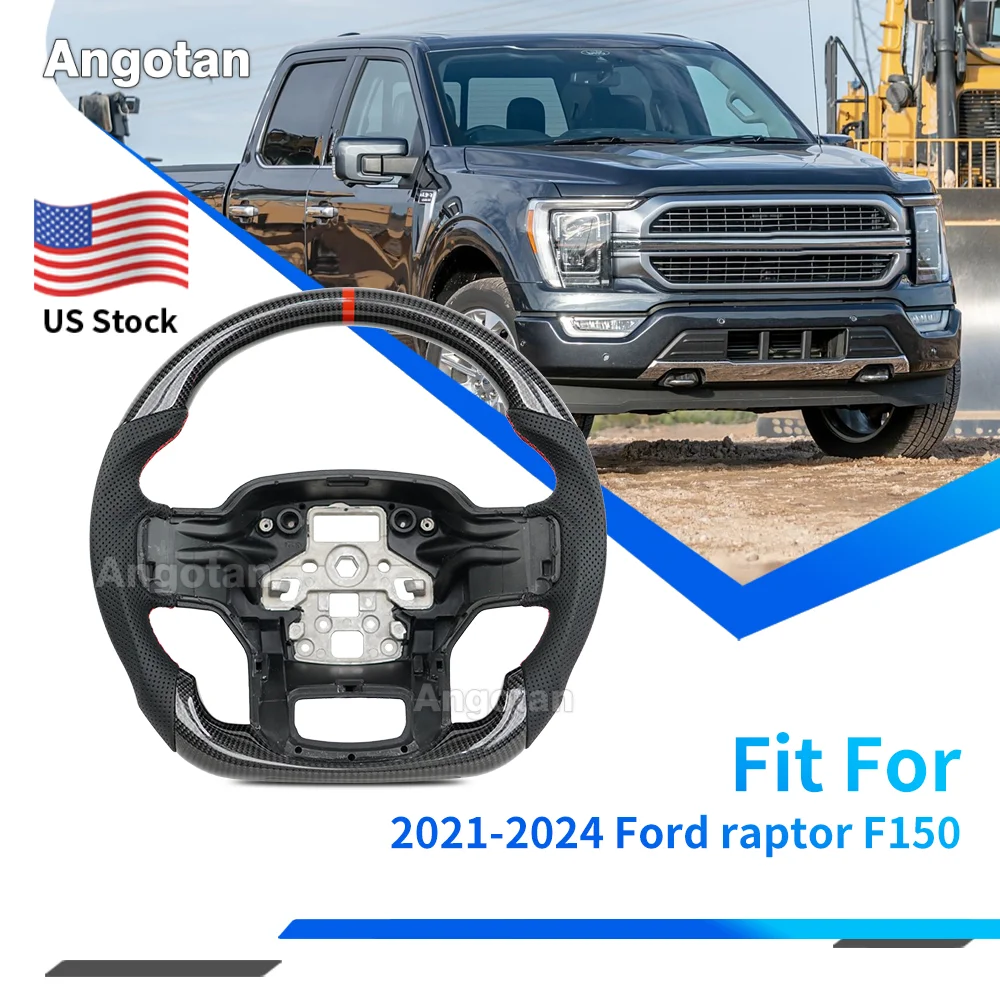 

Gloss Real Carbon Fiber Steering Wheel for Ford Raptor F150 F-150 2021-2024 (No Paddle Shifter Holes)