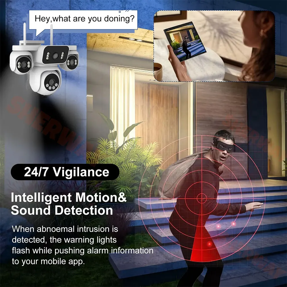 20MP 10K Home Security Outdoor WiFi IP Camera 4 Lens 4 Screens 360° PTZ CCTV Wireless Surveillance Auto Tracking 16X Zoom Camera