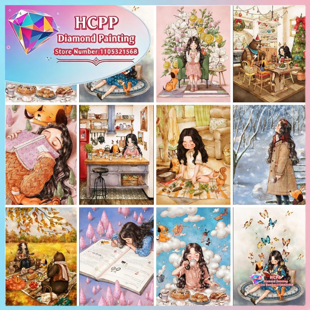 Cartoon Lesende Mädchen Porträt Diamant Malerei Set Quadratische Runde Diamanten 5D DIY Blumen Mosaik Handgemachte Kunst Einzigartiges Geschenk Heim Deko