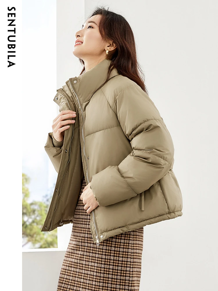 SENTUBILA Women Winter Parkas Short Puffer Jackets 2024 Stand Collar Woman Padded Jacket Classic Short Coat Outerwear W34M50214