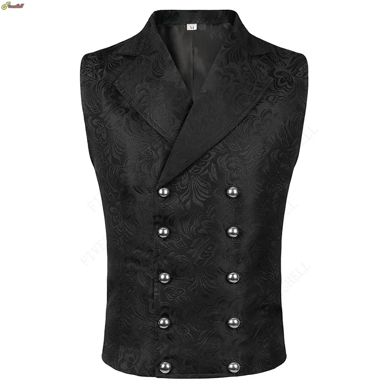 Men Steampunk Renaissance Cosplay Medieval Gothic Waistcoat Vest Vintage Vicotiran Jacquard Swallow Top Noble Fiveshell Costume