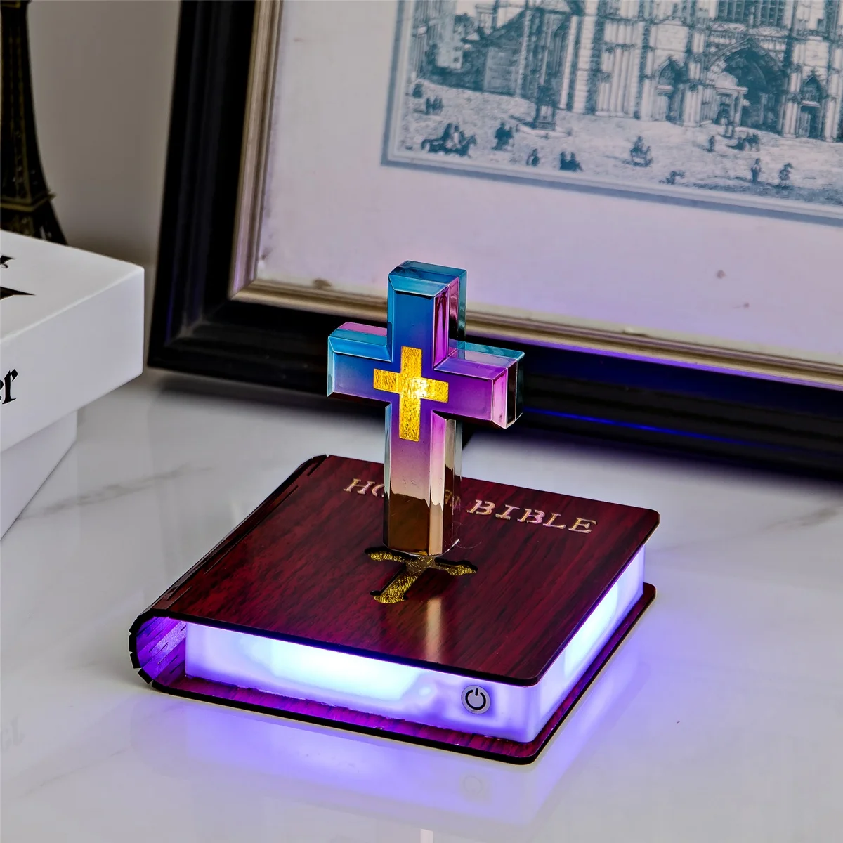 HCNT New Design Floating Cross Christian Bible Base Levitating Cross Lamp Floating Light For Home Decoration