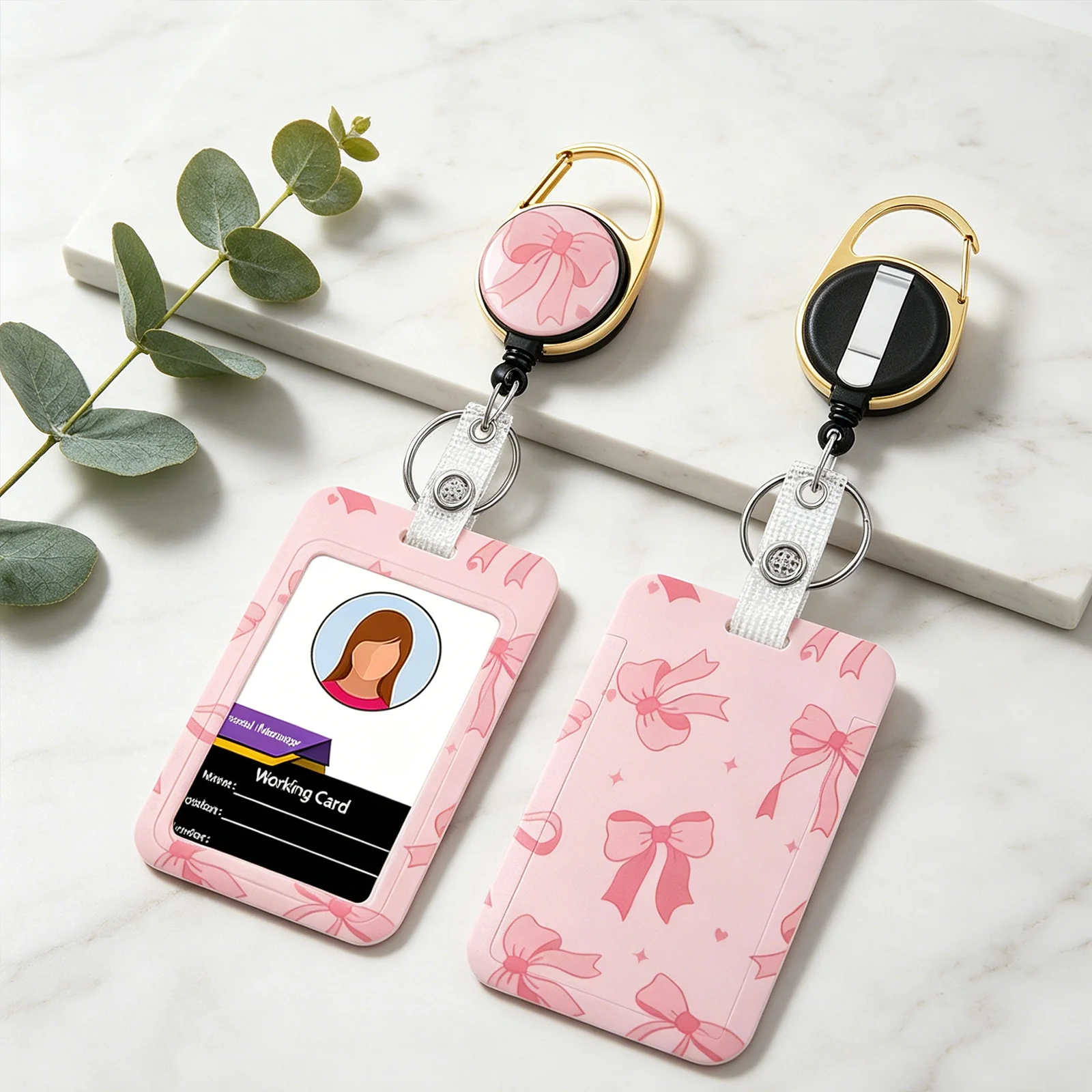 Retractable Badge Holder Reel with Vertical ID Card Protector Cover, Heavy Duty Work Nurse Teacher Pink Bow Be Kind