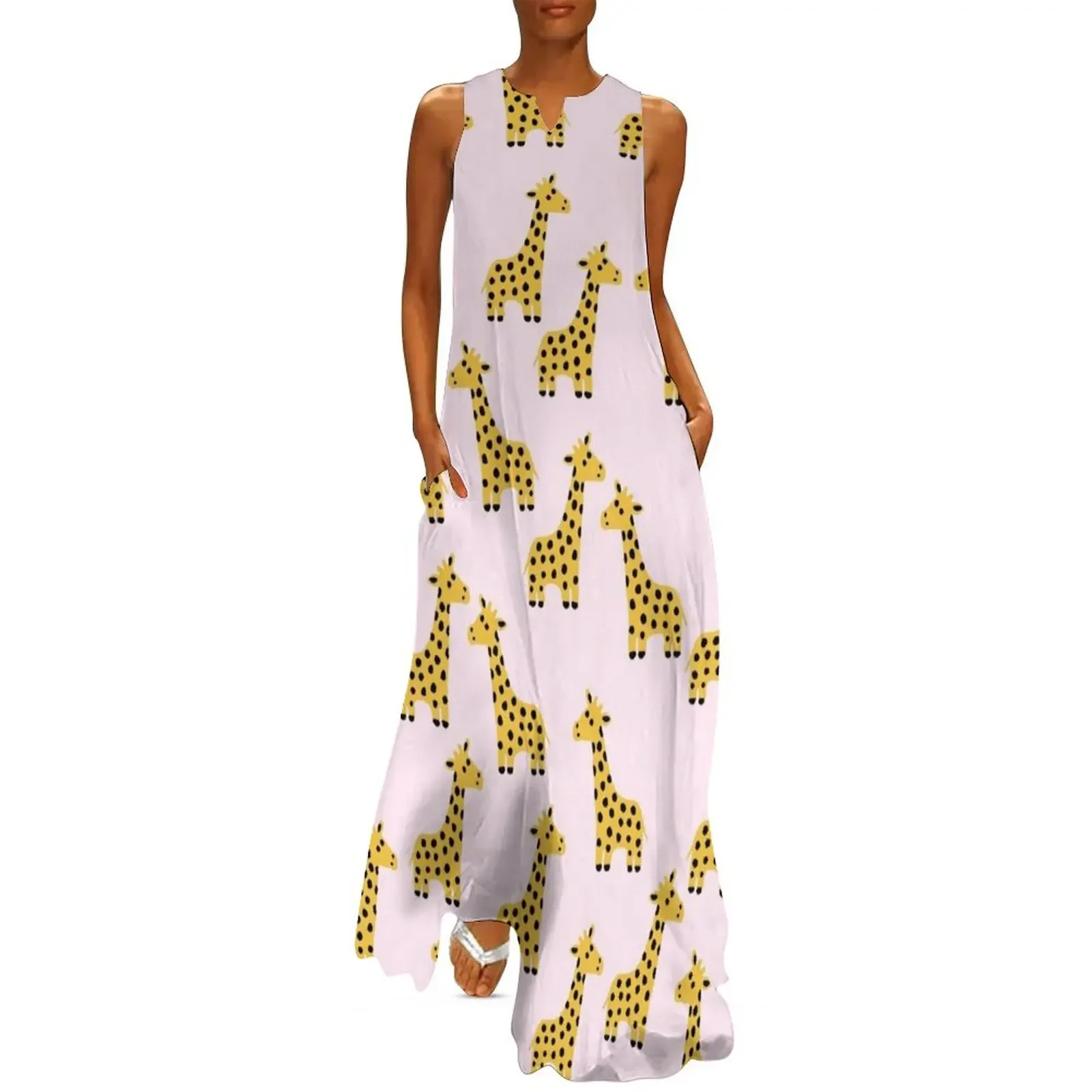 

Cute Giraffe Print on Pink Background Long Dress dresses for womens Prom gown luxury woman party dress Casual dresses Dress