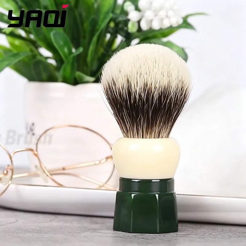 2026 YAQI Professional 24MM Green Obsidian Synthetic Hair Mens Wet Shaving Brush Man travel Beard Care shaving Tool