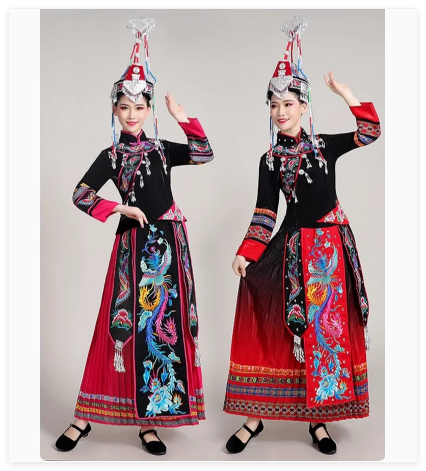 Ethnic style adult wedding embroidery pleated skirt Miao and Tujia ethnic performance costume